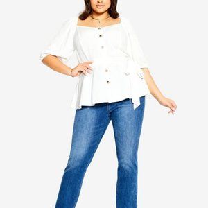 NWT - City Chic Ivory Linen Square Neck Peplum Blouse (size 18 - 2X)